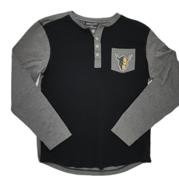 North & Acrux Henley Gray Colorblock Viking Long Sleeve T-Shirt Size M - Picture 1 of 4